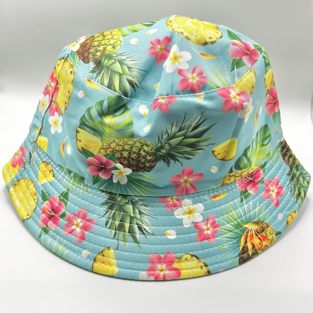 Pineapple Tropical Flowers Bucket Hat Cap One Size Adult Outdoors Green Casual